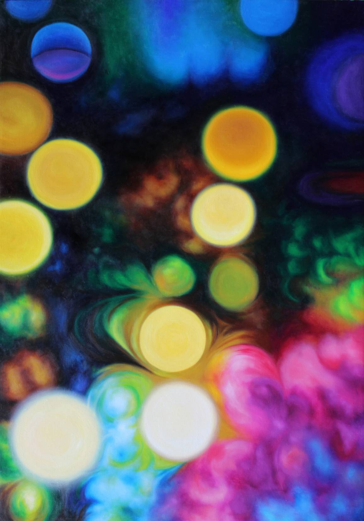 colorful painting with orbs of light